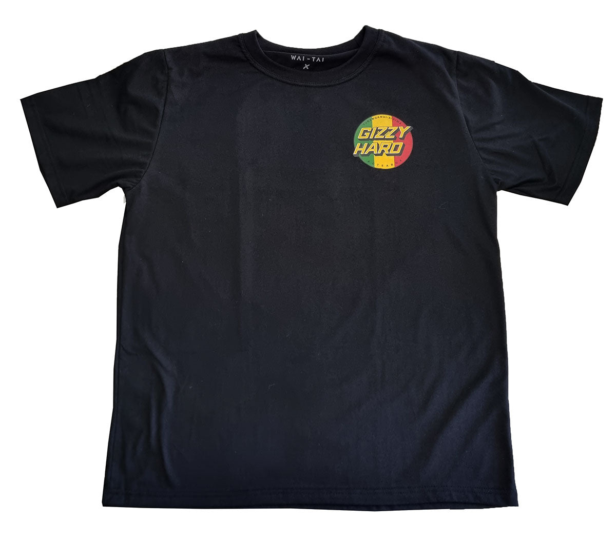 Gizzy Hard Giant Rasta Spots Tee in black from the front