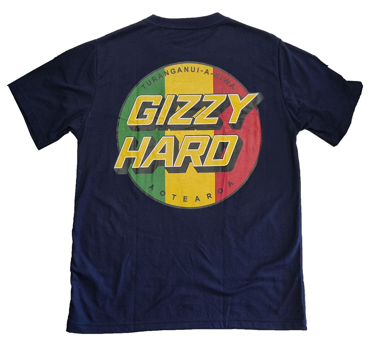 Gizzy Hard Giant Rasta Spots Tee in navy from rear