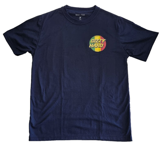Gizzy Hard Giant Rasta Spots Tee in navy from front