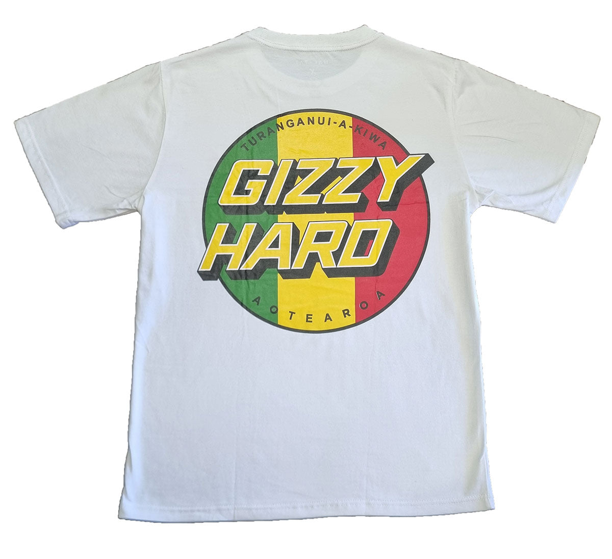 Gizzy Hard Giant Rasta Spots Tee in white from the rear