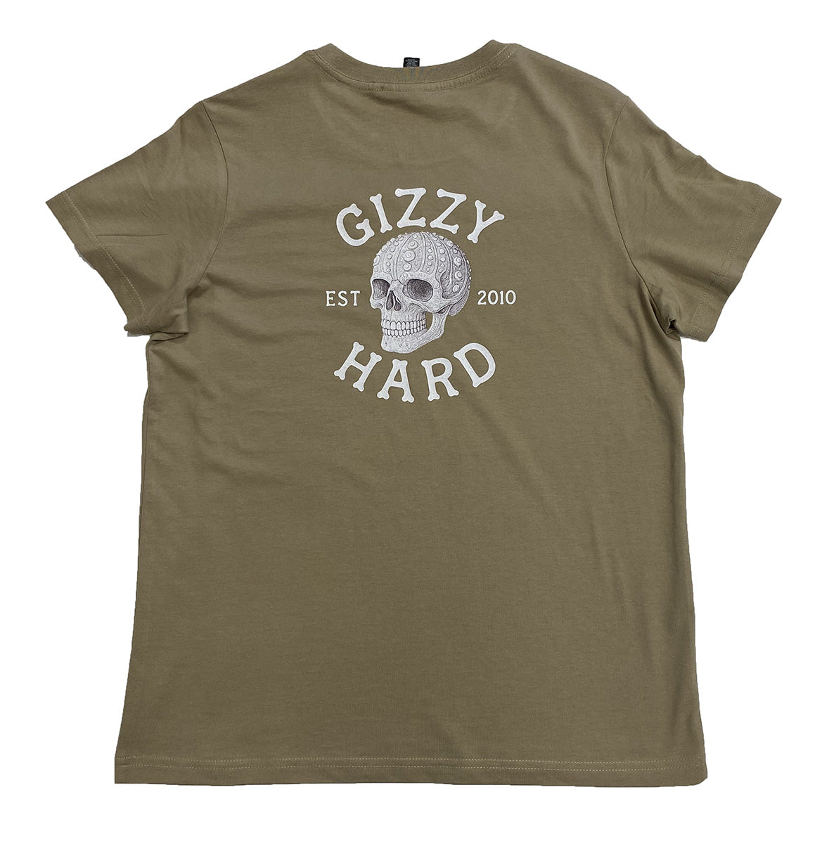 Gizzy Hard Kai On My Mind Womens Tee in mushroom colourway form back showing skull with sea urchin shell details