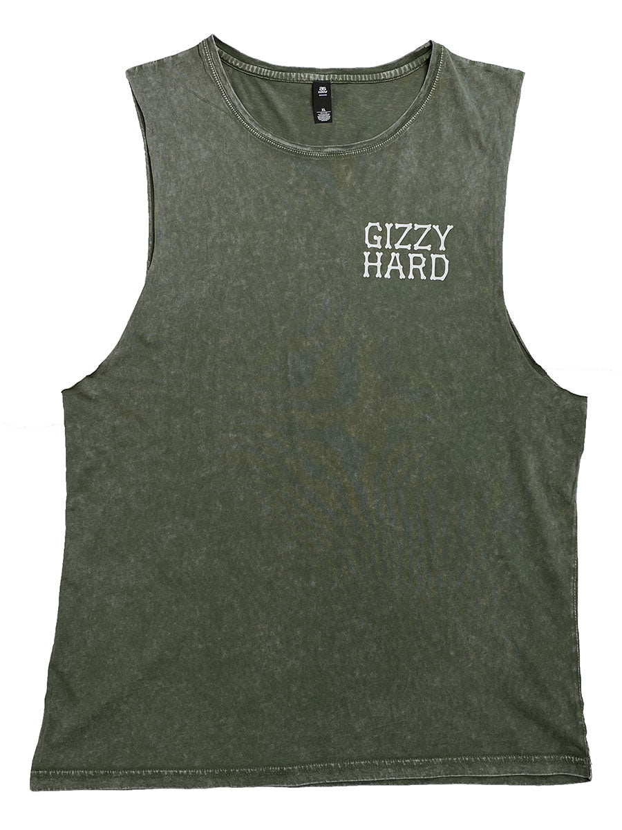Gizzy Hard Kai On My Mind Stonewash Unisex Muscle in moss green from front