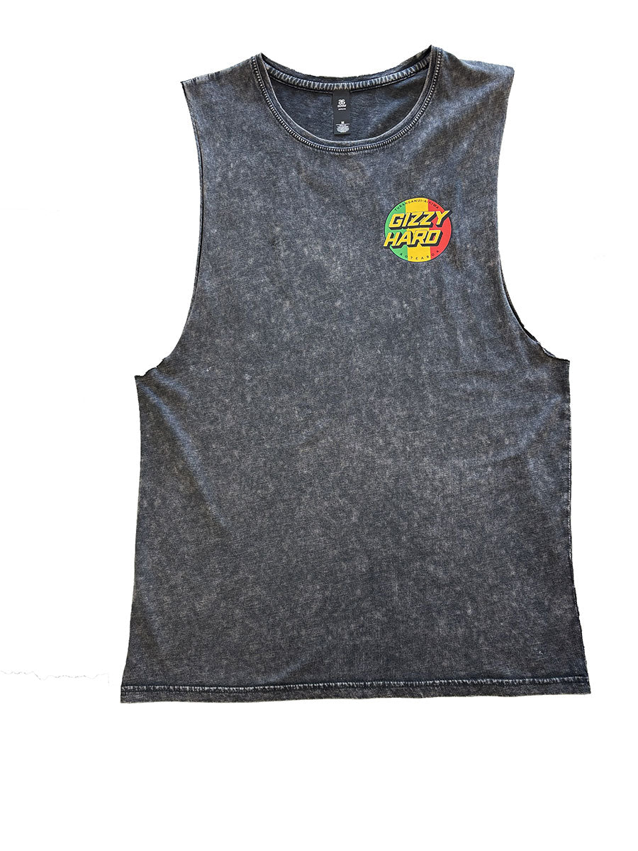 Gizzy Hard Tribute Stone Wash Muscle in black stonewash from front