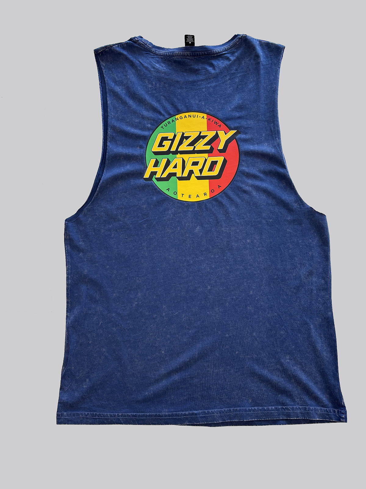 Gizzy Hard Tribute Stone Wash Muscle in blue stonewash from front