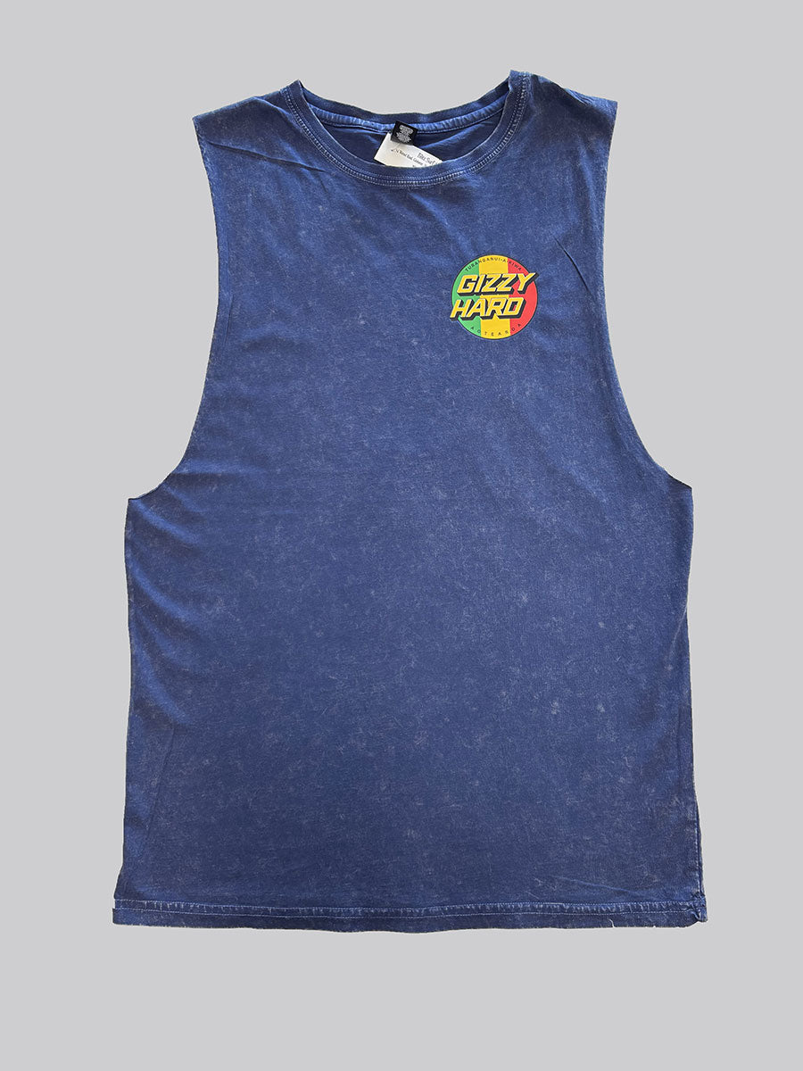 Gizzy Hard Tribute Stone Wash Muscle in blue stonewash from front