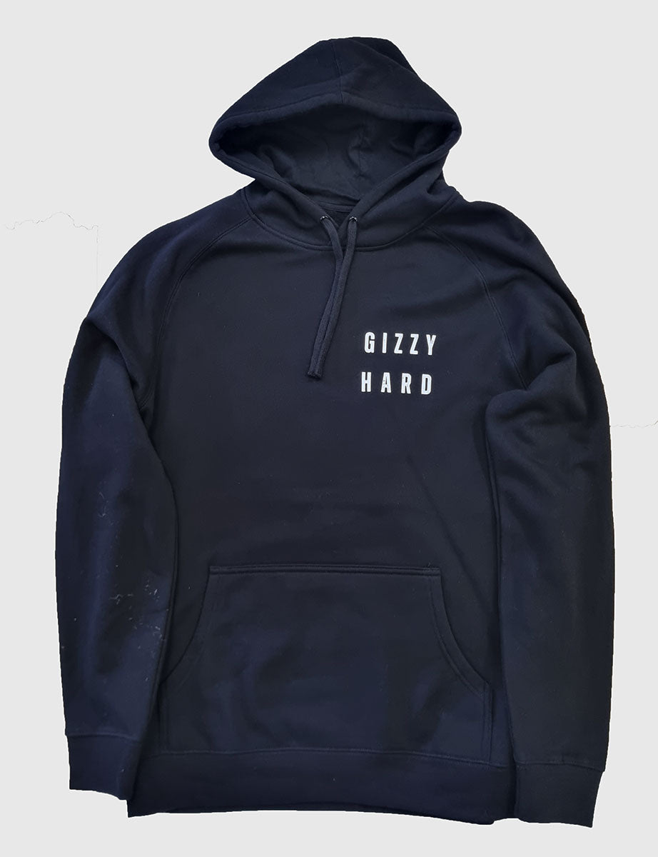 Gizzy Hard Support Local Homer Hoodie in black with white print showing front