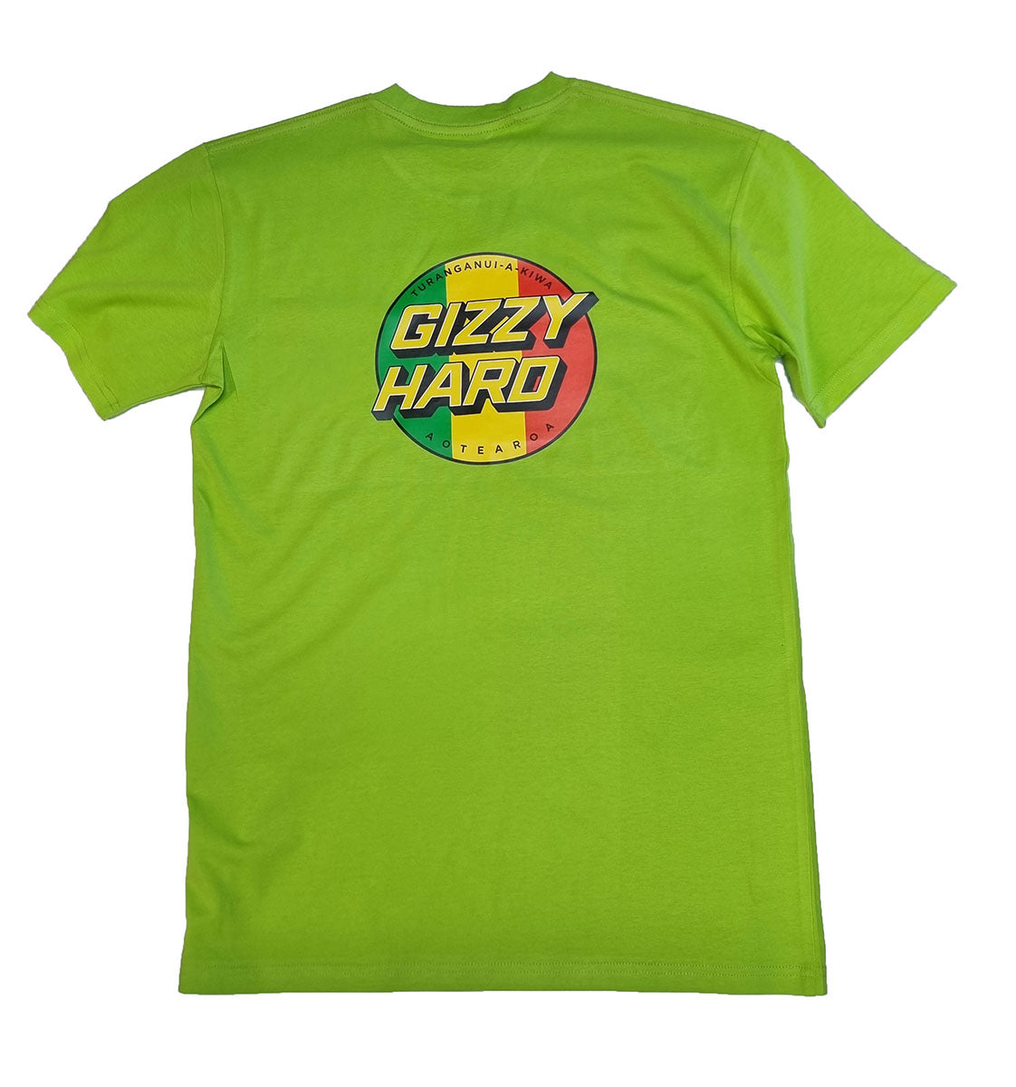 Gizzy Hard Tribute tee in citrus colourway with rasta coloured prints