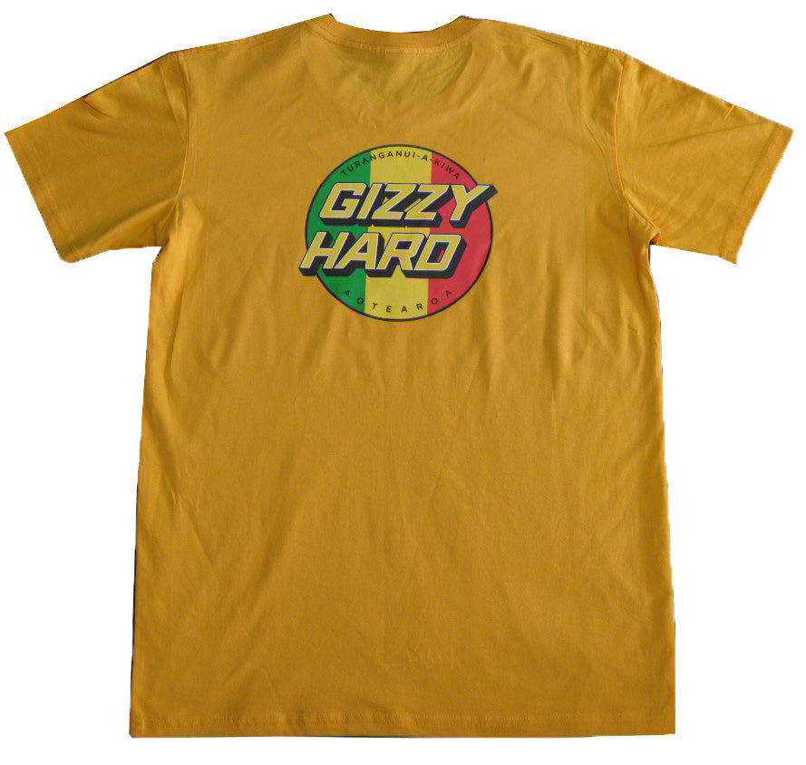 GIZZY HARD TRIBUTE TEE in gold colour from rear