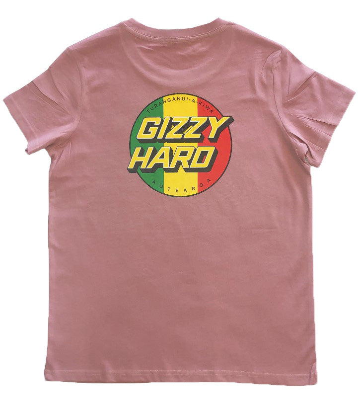 Gizzy Hard Tribute Womens Tee dusty rose with rusta back 