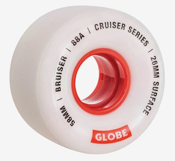 Globe Bruiser Cruiser 58" Skateboard Wheel Set in white and red