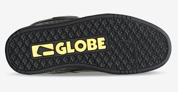 Globe Fusion Skate Shoes in black and citrus colourway showing sole