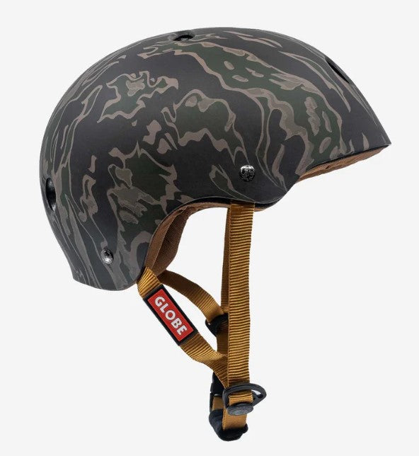 Globe Goodstock Certified Skate Helmet in tiger camo colourway from side view