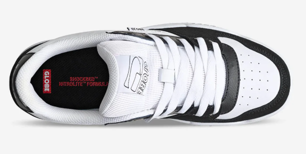 Globe Mojo 2 Skate Shoes in black and white colourway from top