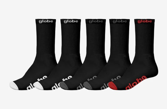 Globe OG 5 Pack Socks (size 7-11) in black with assorted colour logos
