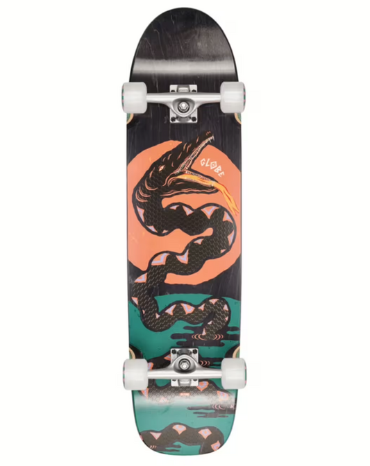 Globe Snake Run 35" Cruiser Skateboard showing the bottom of the board