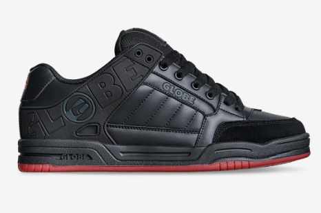 Globe Tilt Men's Skate Shoes in black, red and charcoal colourway from side