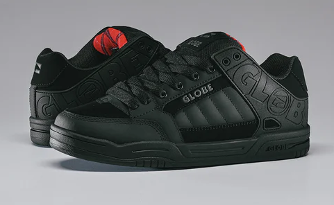 Globe Tilt Skate Shoes in black with tartan colourway showing a pair