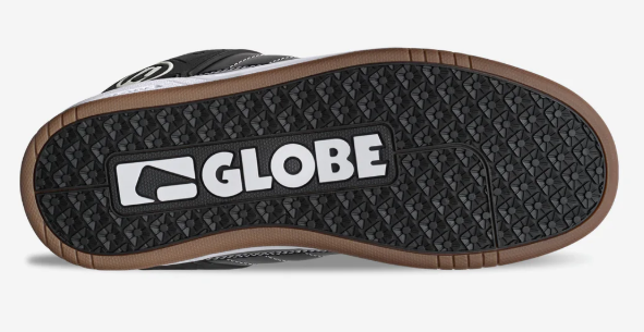Globe Tilt Skate Shoes in black with white stitch colourway showing sole