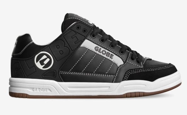 Globe Tilt Skate Shoes in black with white stitch colourway showing outside of right shoe