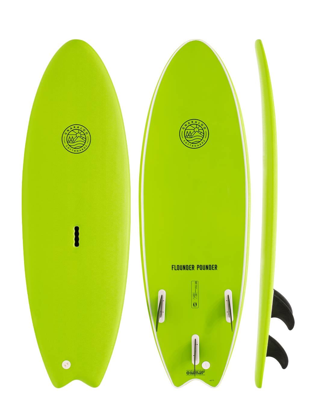 Gnaraloo 6'6 Flounder Pounder Softboard neon green with handle 