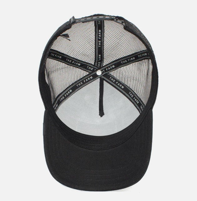 Goorin Bros The Black Sheep Snapback Trucker Cap in black showing inside