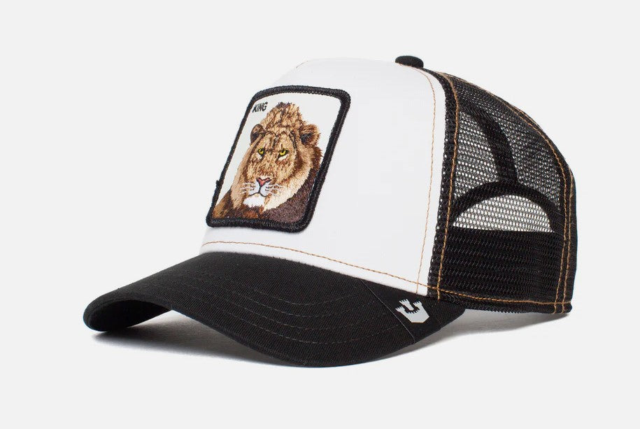 Goorin Bros The King Lion Snapback Trucker Cap in black and white from side