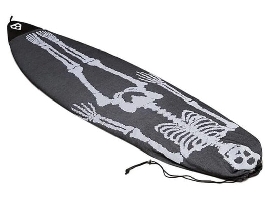 Gorilla Grip 6'3 Stretch Surfboard Sock - BONER black with white skeleton