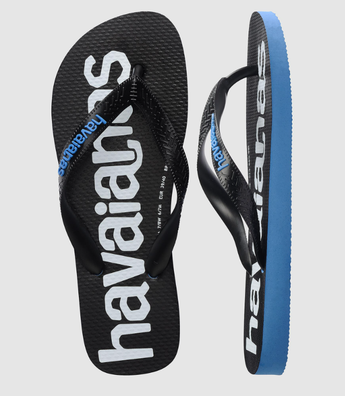 Havaianas Top Logo Mania II Jandals - Brilliant Blue showing pair from top and side one each