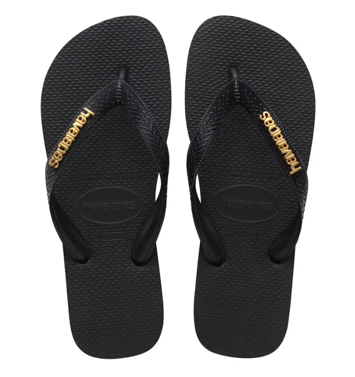 Havaianas Top Logo Metallic Jandals in black with gold logo