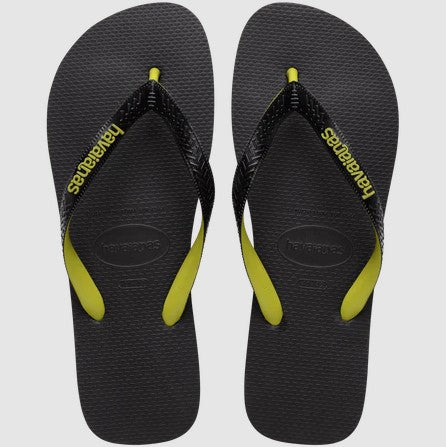 Havaianas Top Tred Mix Jandals - Black/Green showing a pair from above