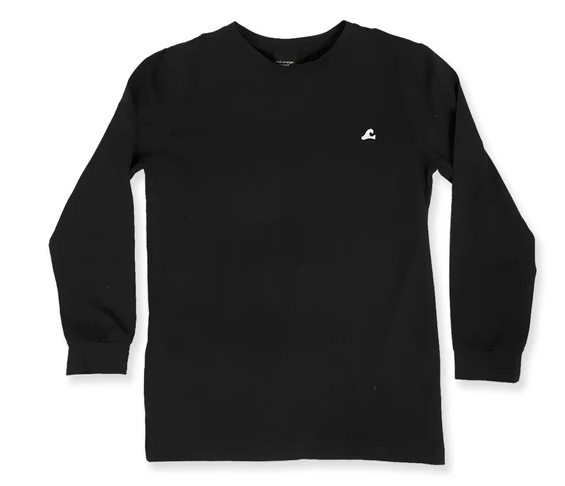 Hello Stranger Happy Boys Long Sleeve Tee in black from front flatlay