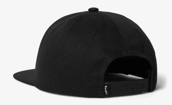 Huf Classic Arch Snapback Cap in black with white embroidered Huf logo from rear