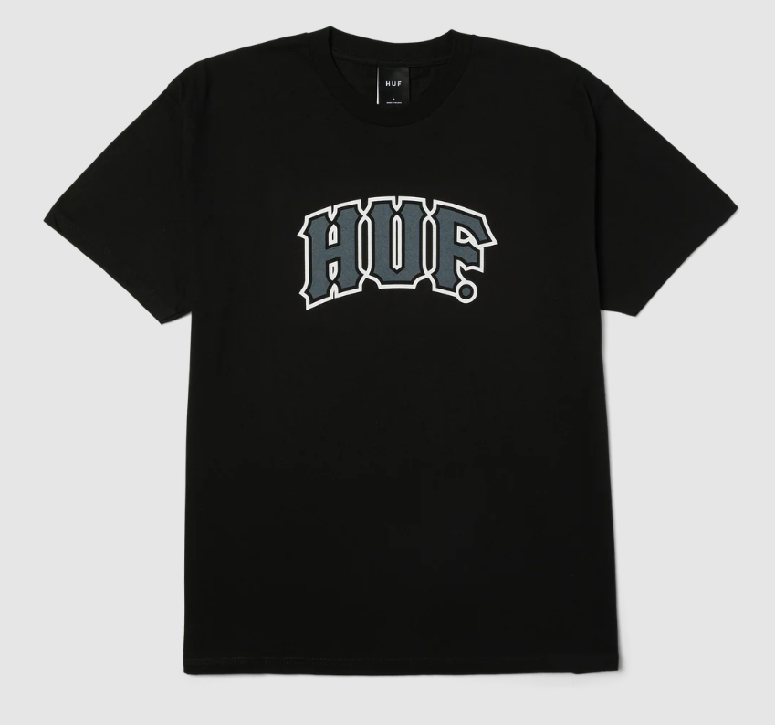 Huf Classic Arch T-Shirt in black with grey front logo
