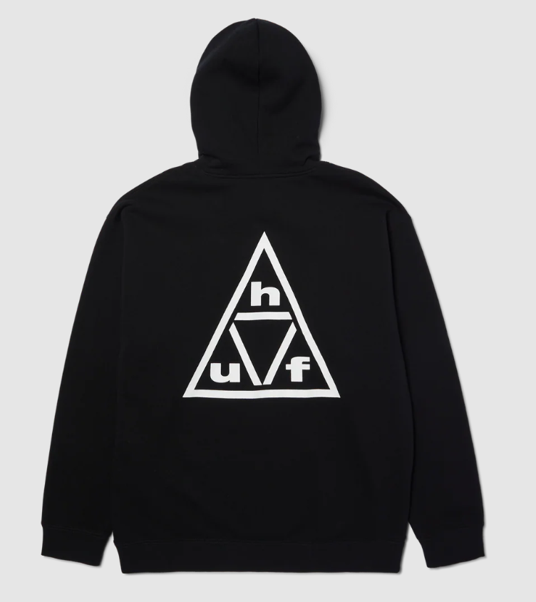 Huf Triple Triangle Pullover Hoodie in black with white logos from rear