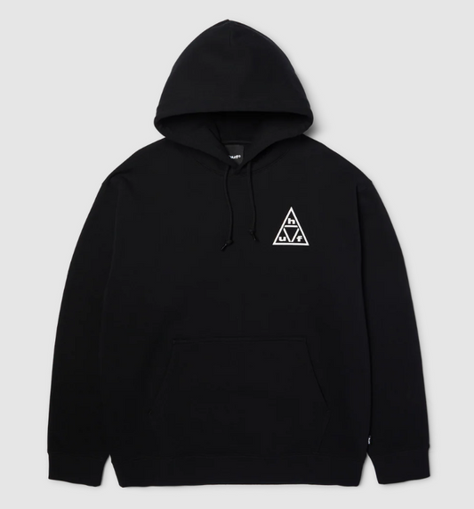 Huf Triple Triangle Pullover Hoodie in black with white logos from front