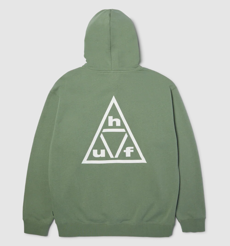 Huf Triple Triangle Pullover Hoodie in mint with white logos from rear