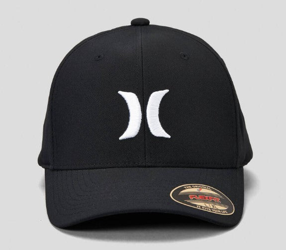 Hurley H2O Dri Icon Flexfit Cap in black with white icon from front