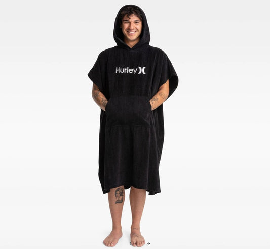 Hurley One and Only Hooded Towel in black on model