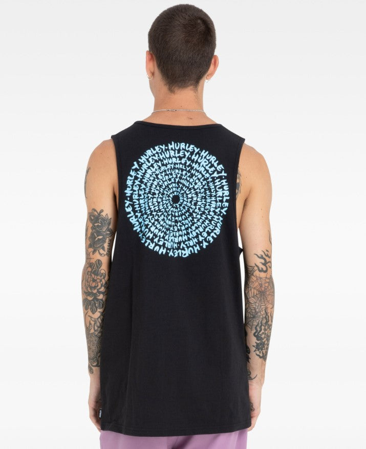 Hurley Stamps Singlet in black with blue print from back