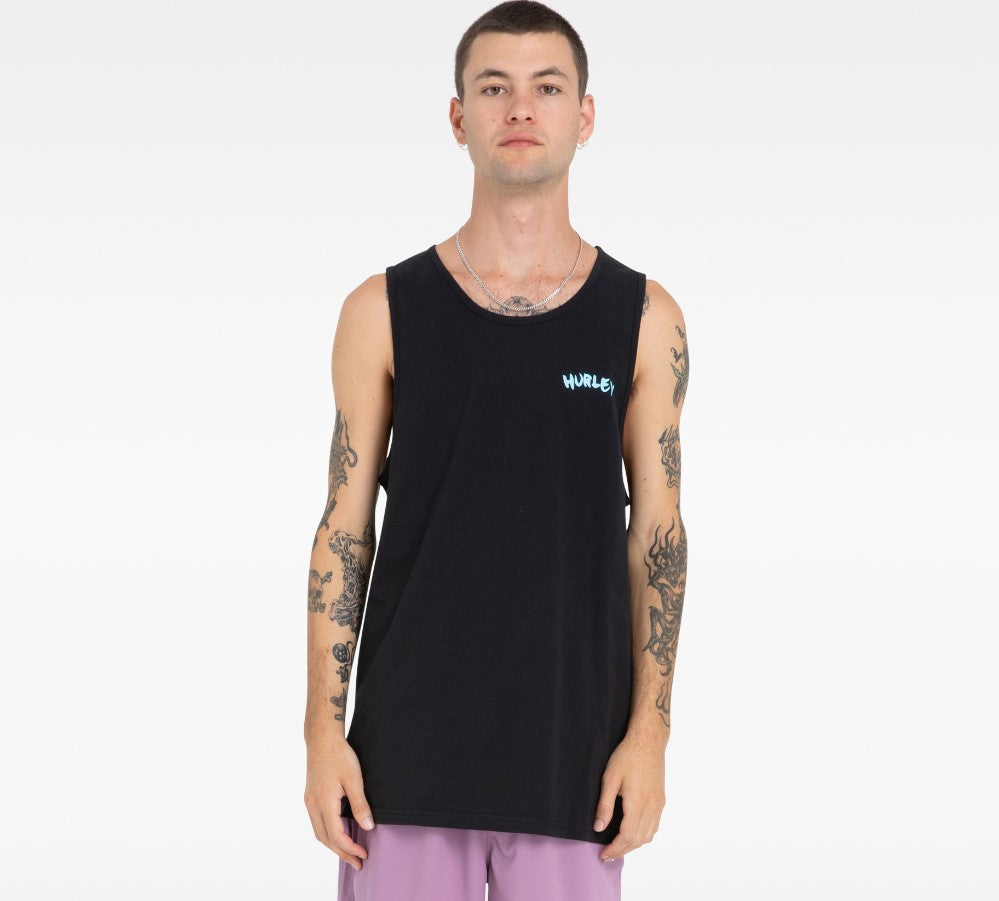 Hurley Stamps Singlet in black with blue print