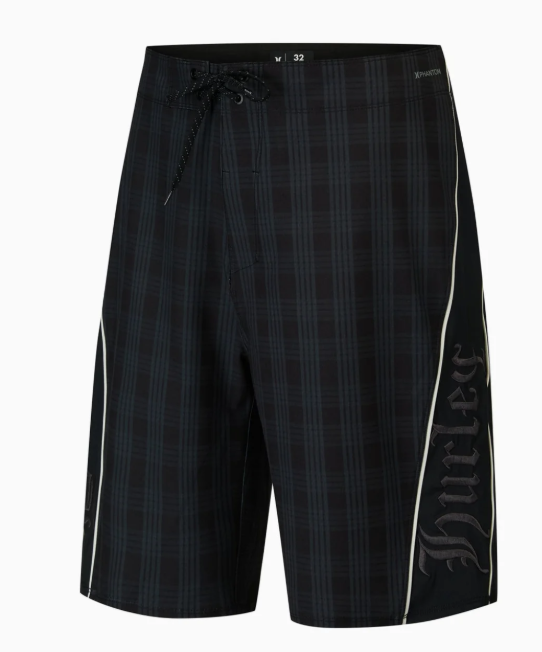 Hurley Phantom Throttle 21" Boardshorts in black with check pattern from the front slight side angle