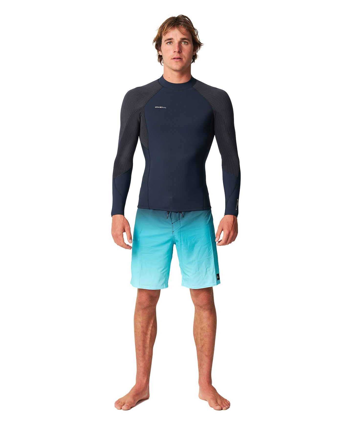 O'Neill Hyperfreak 2mm Long Sleeve Wetsuit Vest in carbon and gunmetal colourway from front