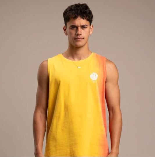ilabb Sunset Block Tank in yellow and orange dip dye from front