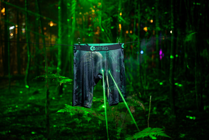 Ethika Mens Fern Phantom Staple Boxers with Kiwi on front and lazer eyes shooting green light