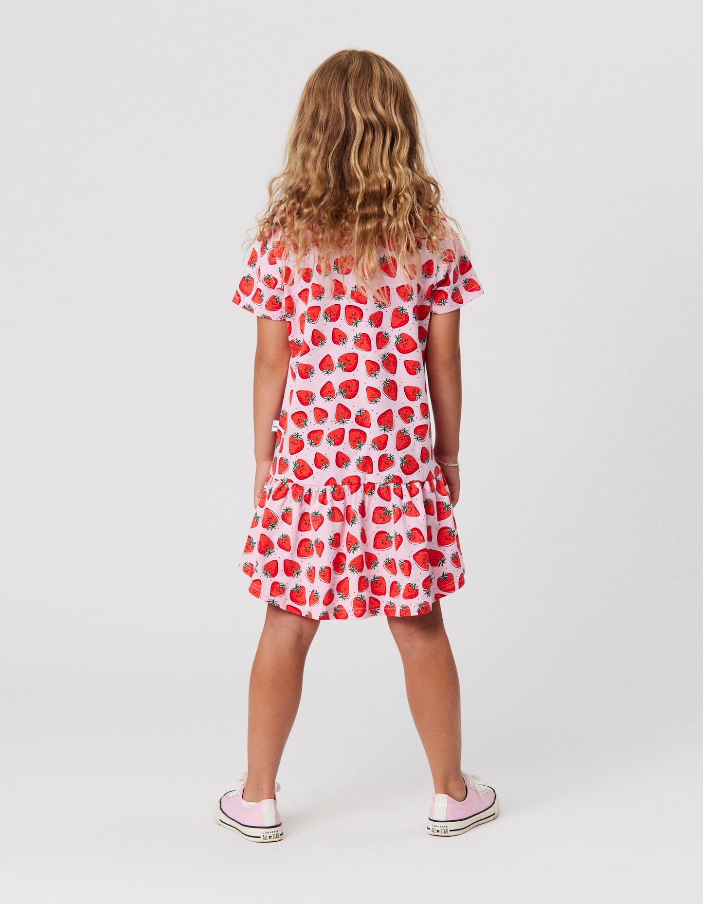 Kissed By Radicool Strawberry Crush Frill Dress on model from rear