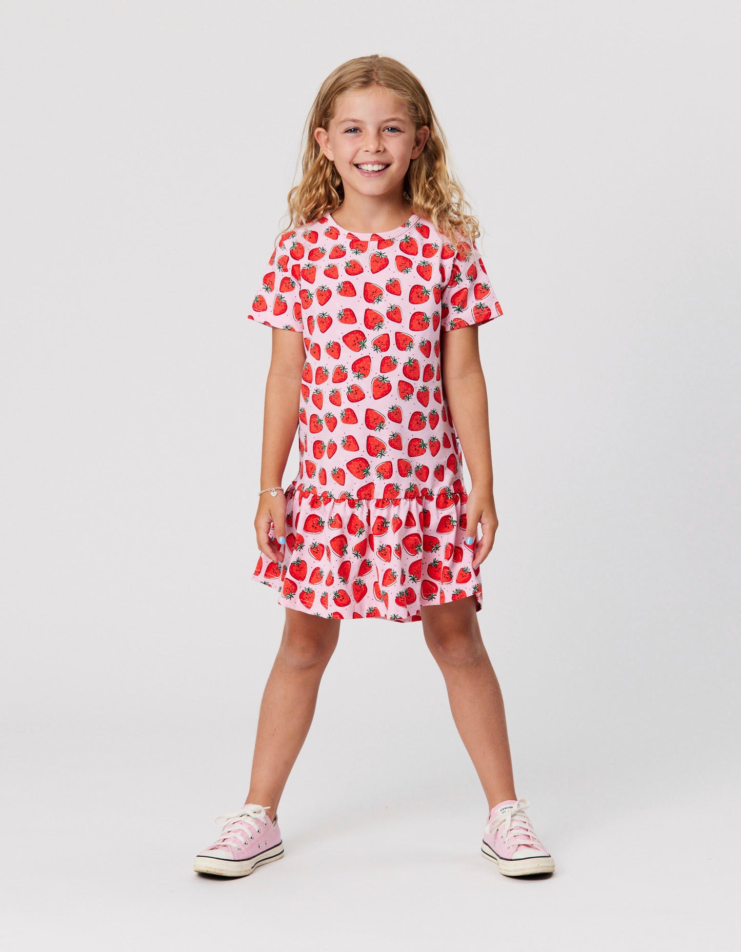 Kissed By Radicool Strawberry Crush Frill Dress on model from front