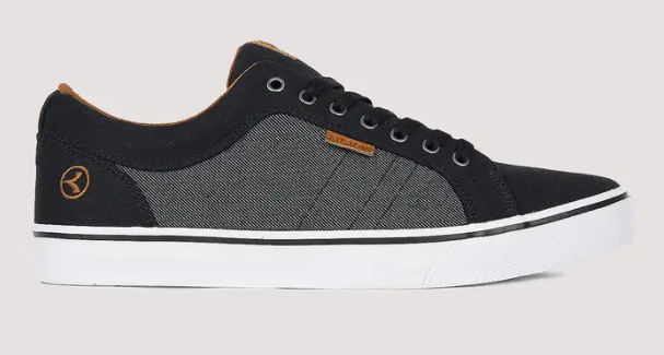 Kustom Finetime Classic Men's Shoes in black and granite colourway showing the right shoe flat from the side