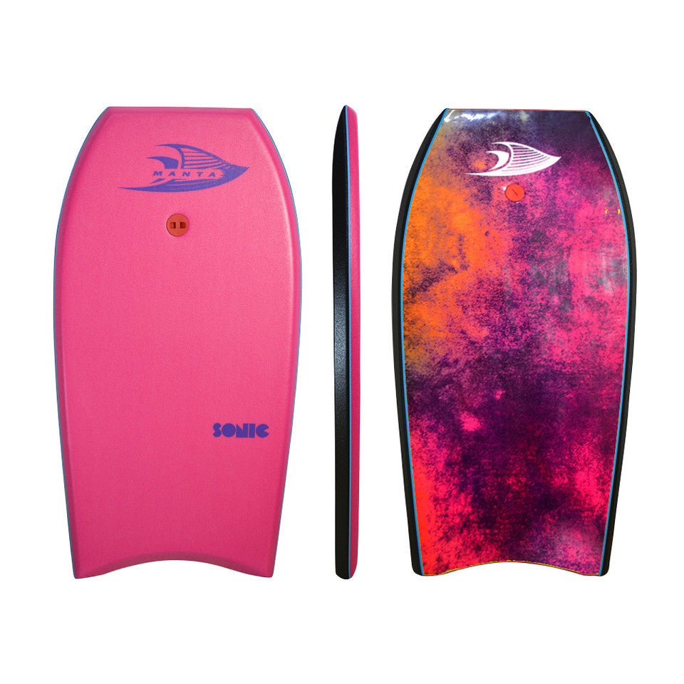 MANTA SONIC 37" EPS BODYBOARD in pink with multi-coloured base