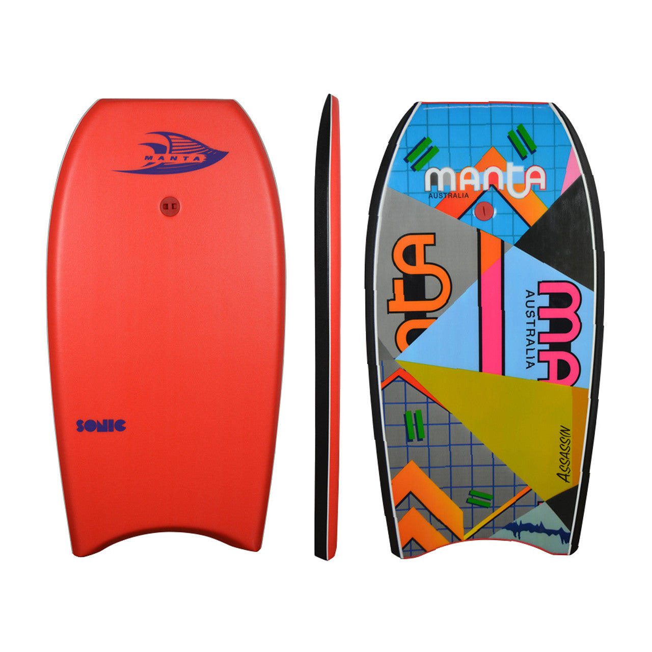 MANTA SONIC 37" EPS BODYBOARD in red with multi-coloured base