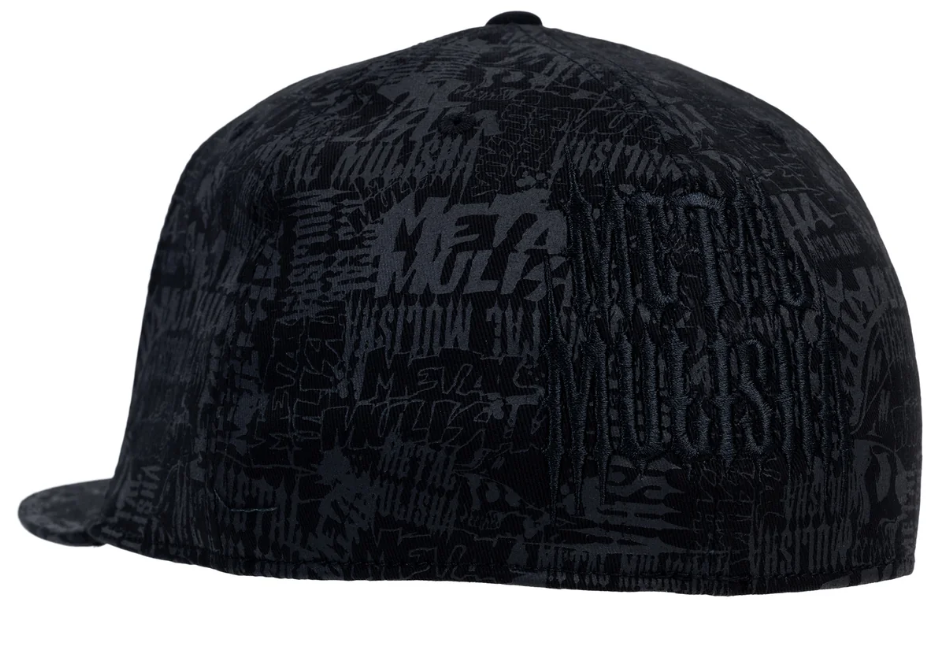 Metal Mulisha Ghost 3 Flex Cap in black with tonal black embroidery and tonal all over print from the rear